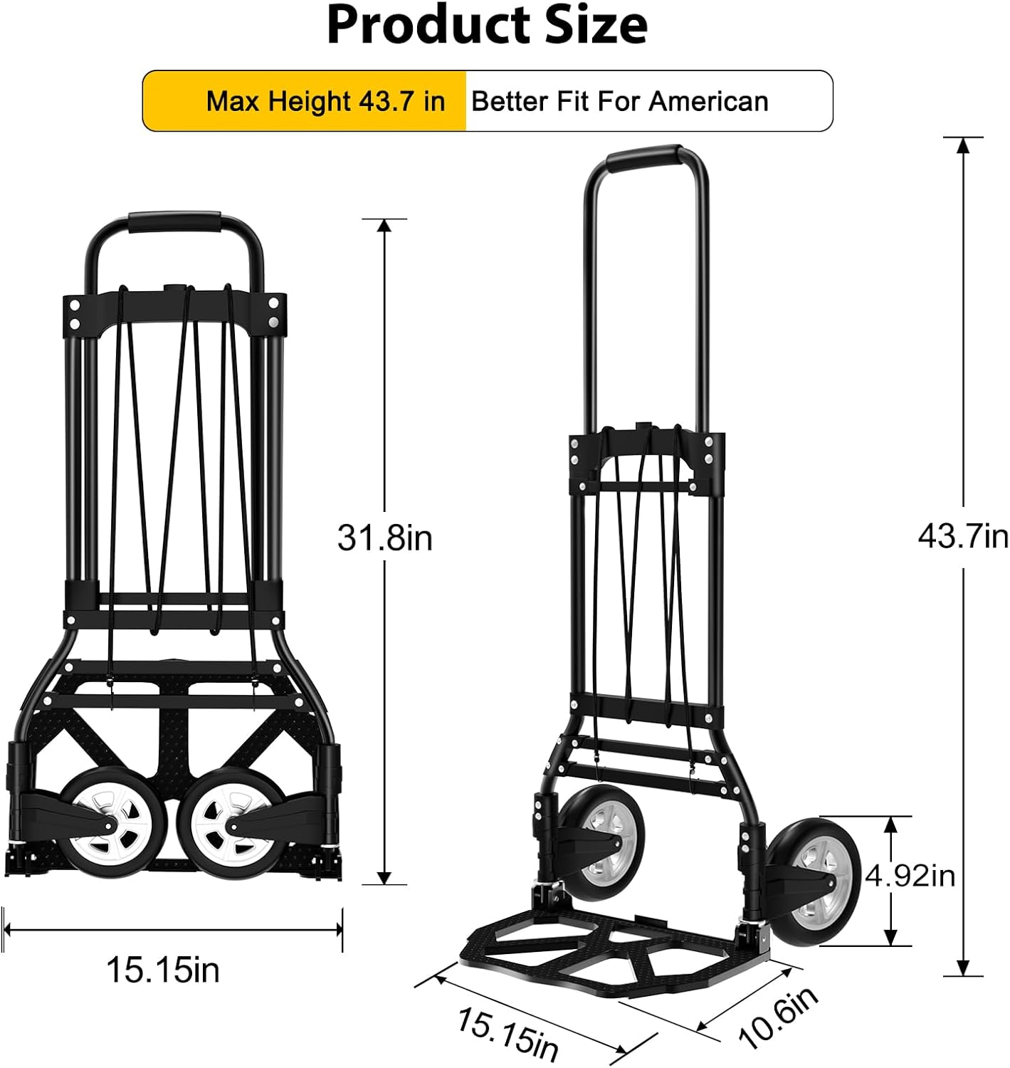 Folding Hand Truck and Dolly, 200 LB Capacity Upgraded Aluminum Dolly Cart, Extended Handle Portable Dolly for Travel, Moving, Shopping, Office Use, Black