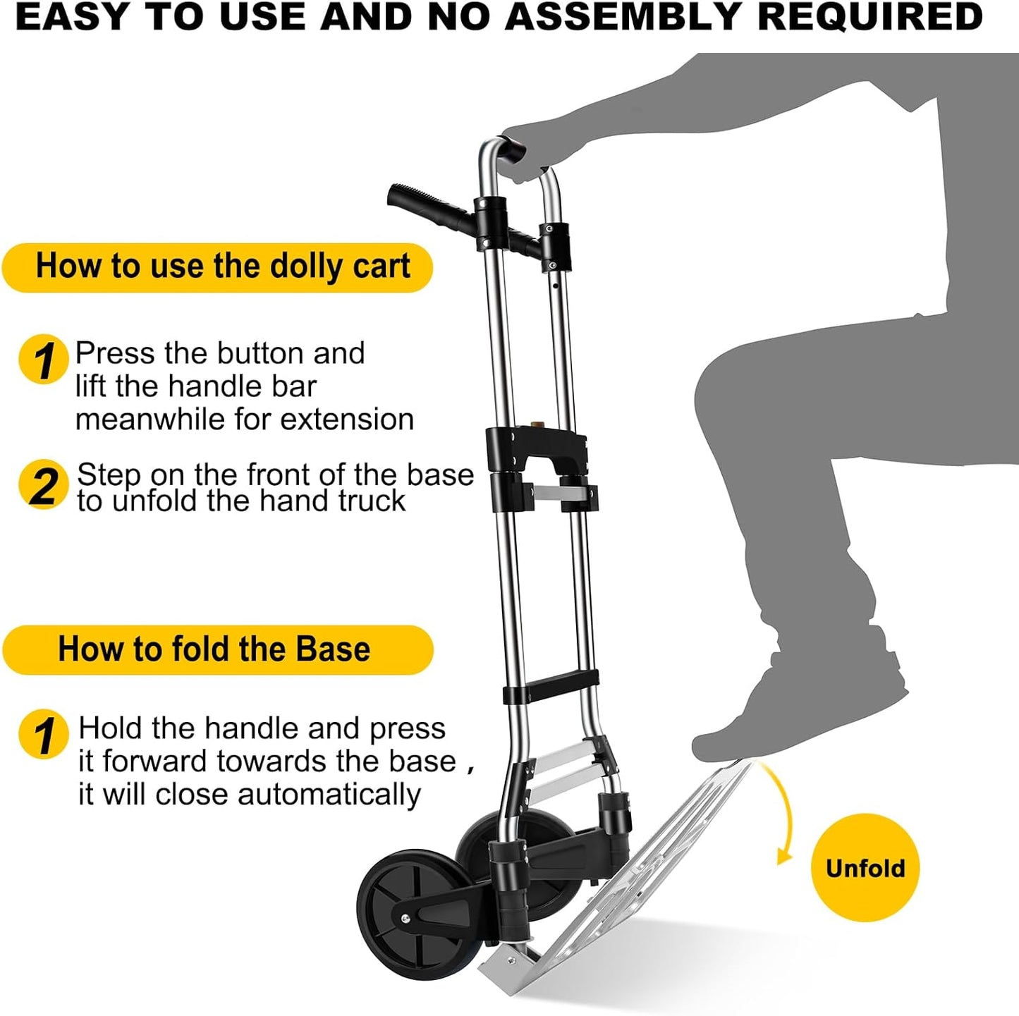 330 LB Capacity Folding Hand Truck Dolly Cart, Portable Aluminum Dolly Cart with Telescoping Handle and Rubber Wheels for Moving,Shopping,Travel,Office Use.