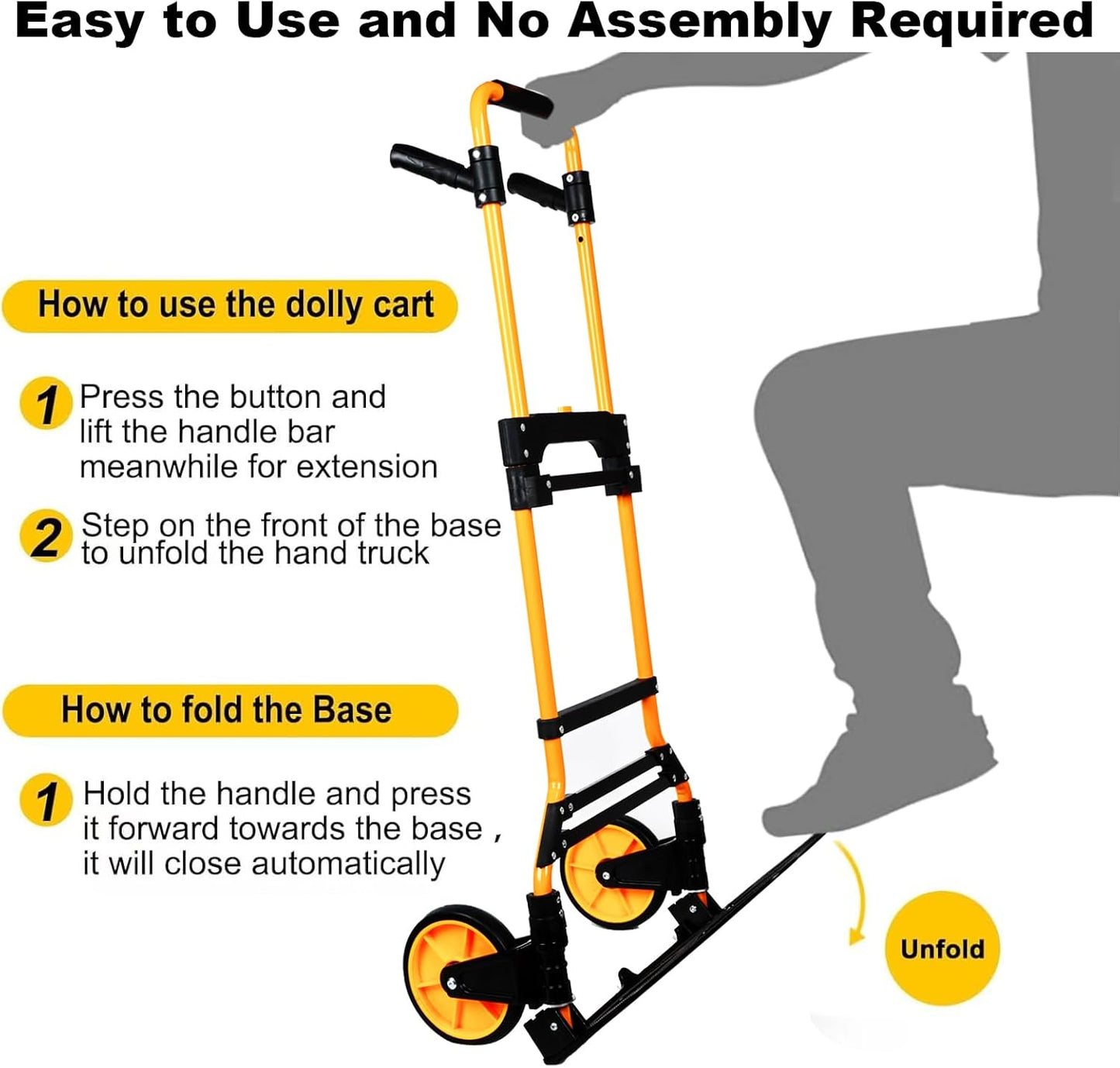 350 LB Capacity Upgraded Folding Hand Truck Dolly,Portable Dolly Cart with Telescoping Handle,Rubber Wheels and Aluminum Wheel Frame for Moving,Shopping,Travel,Office Use.