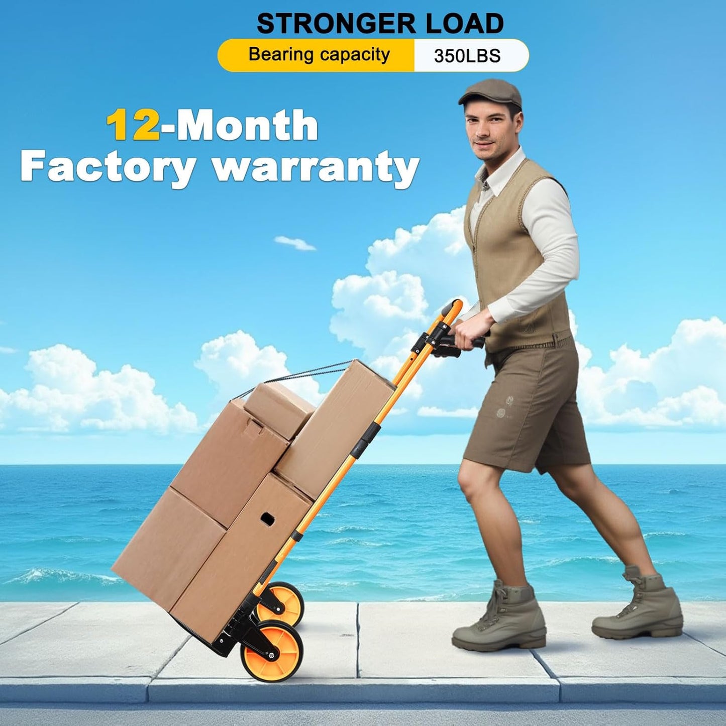 350 LB Capacity Upgraded Folding Hand Truck Dolly,Portable Dolly Cart with Telescoping Handle，Rubber Wheels and Aluminum Wheel Frame for Moving,Shopping,Travel,Office Use.